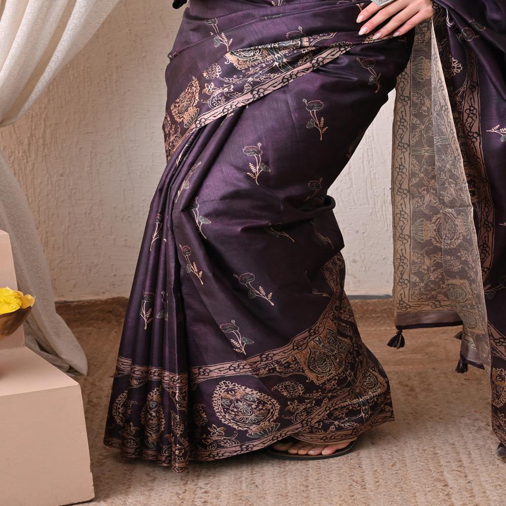 Floral Tussar Silk Saree