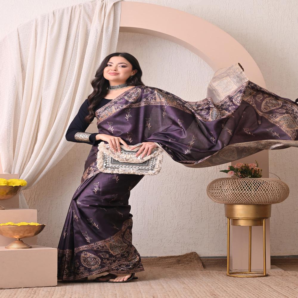 Floral Tussar Silk Saree