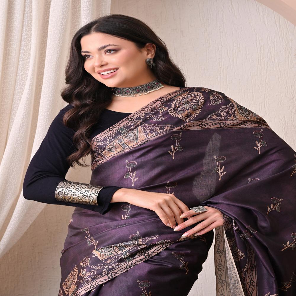 Floral Tussar Silk Saree