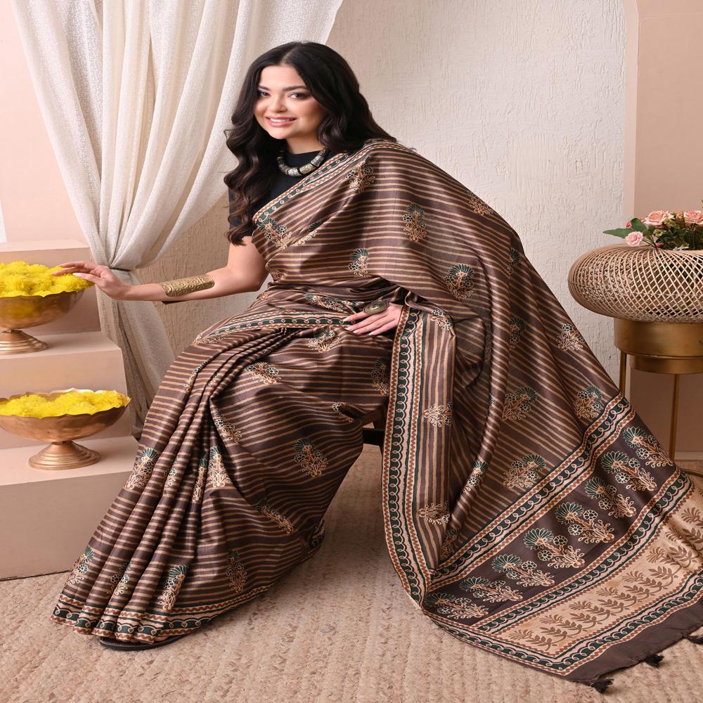 Striped Tussar Silk Saree
