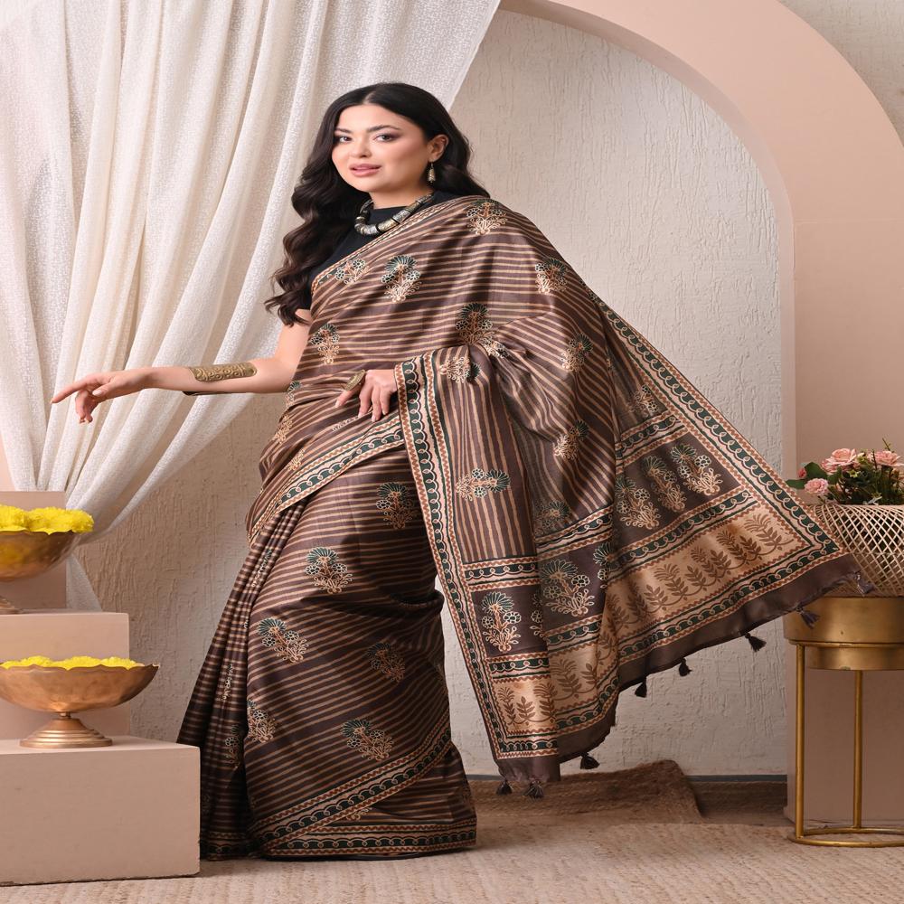 Striped Tussar Silk Saree