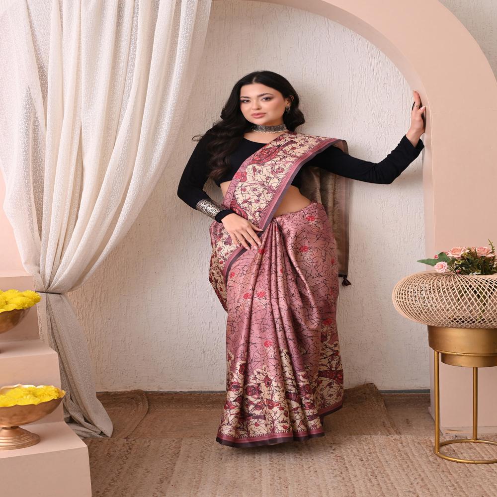 Kalamkari Style  Pink Saree