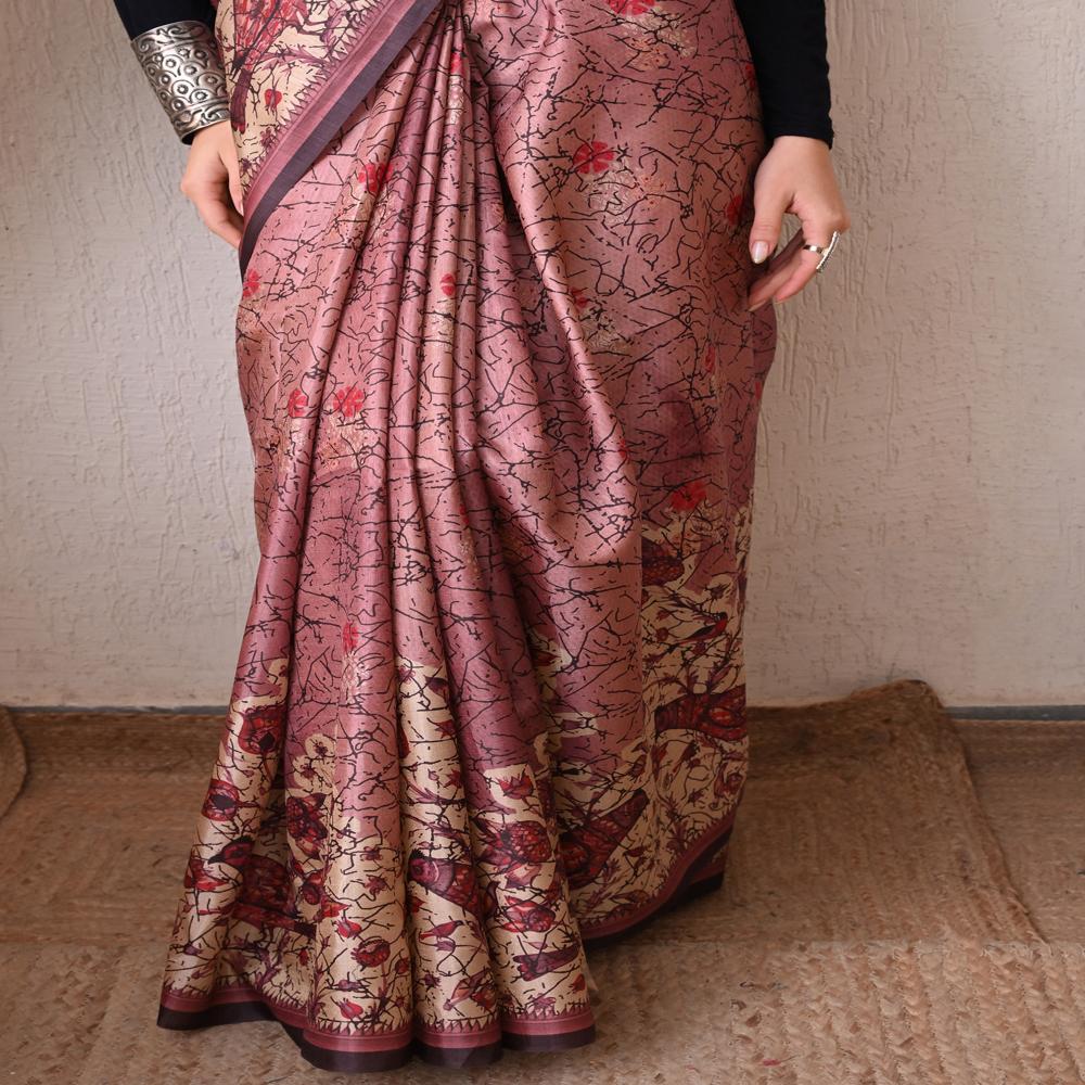 Kalamkari Style  Pink Saree