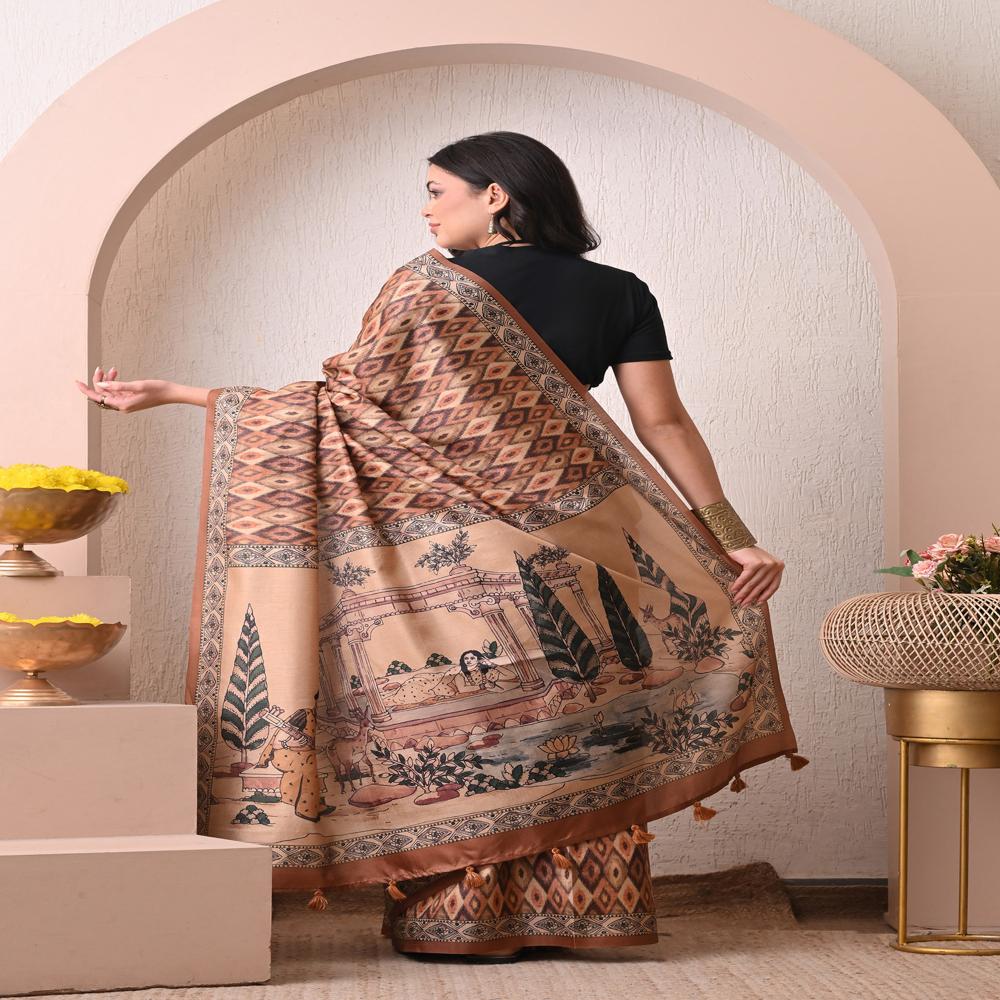Ikat & Madhubani Print Saree