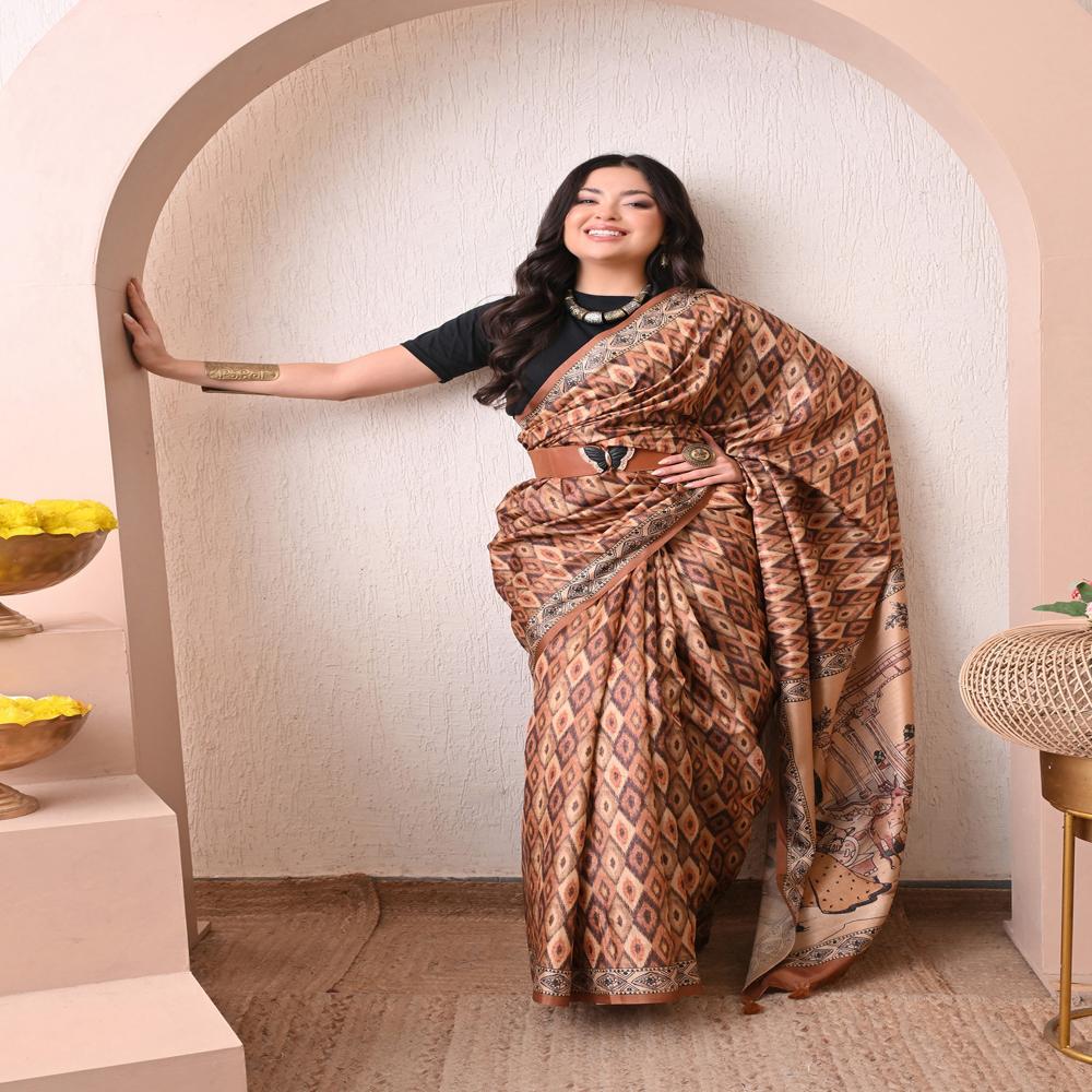 Ikat & Madhubani Print Saree