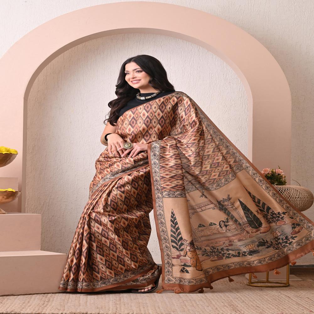 Ikat & Madhubani Print Saree