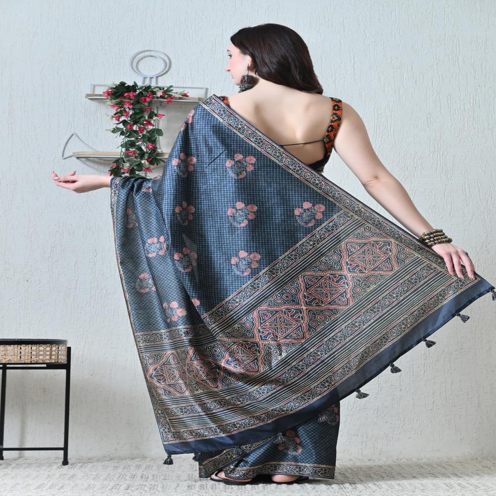Printed Tussar Silk Saree