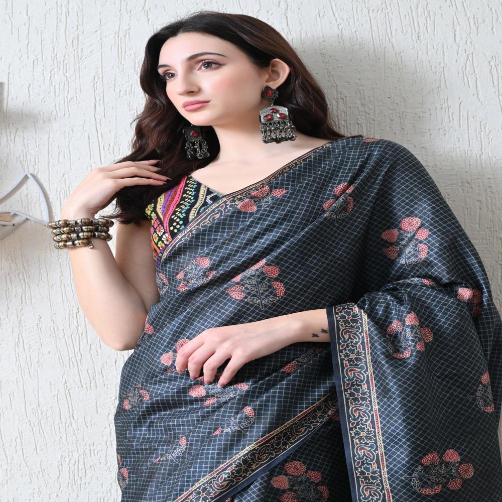 Printed Tussar Silk Saree