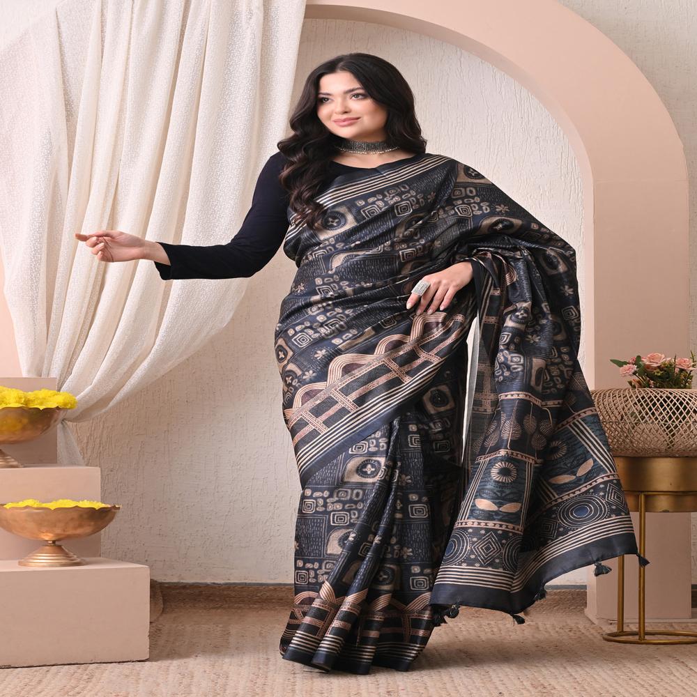 Ajrakh Print Art Silk Saree