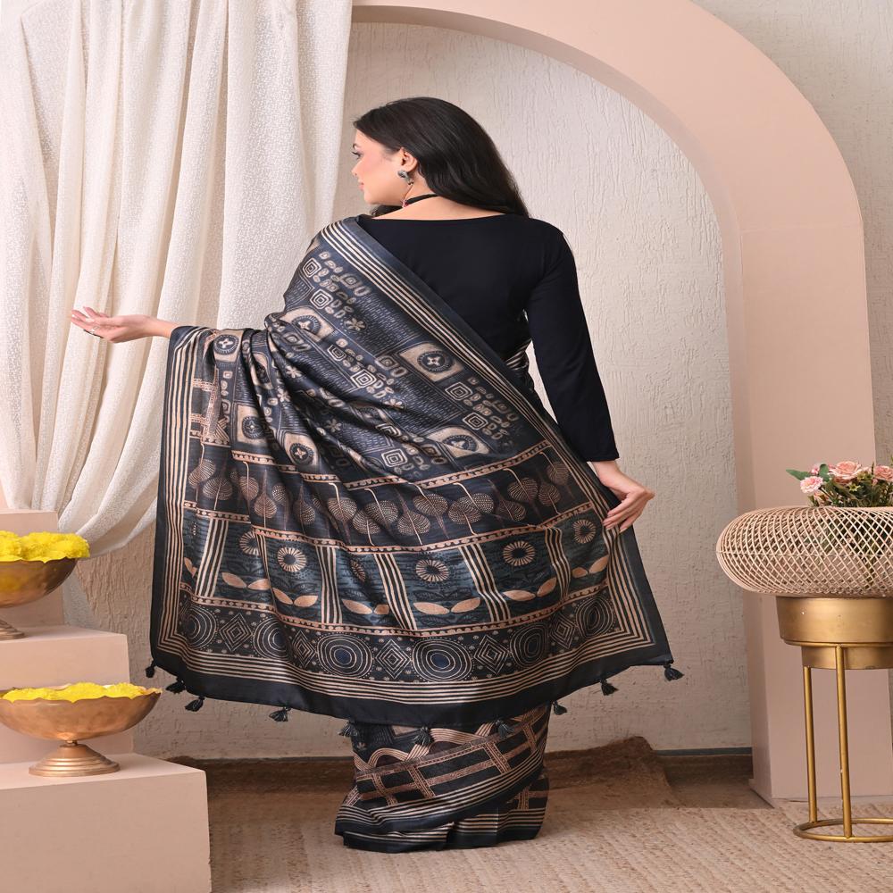 Ajrakh Print Art Silk Saree