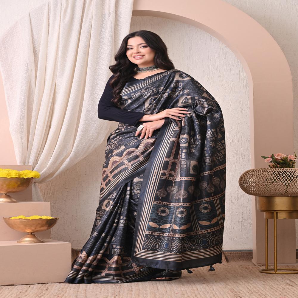 Ajrakh Print Art Silk Saree