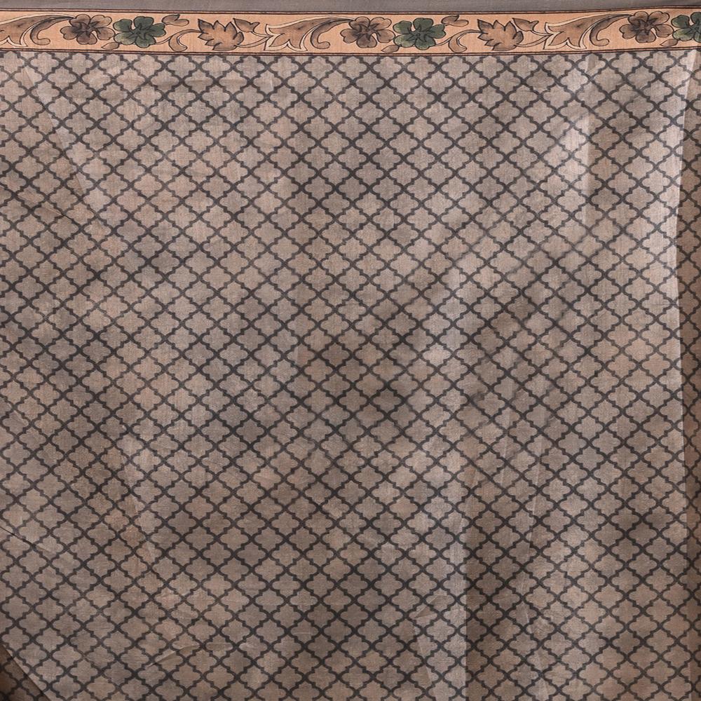 Madhubani Art Silk Saree - Color: Slate Grey With Multicolor Prints