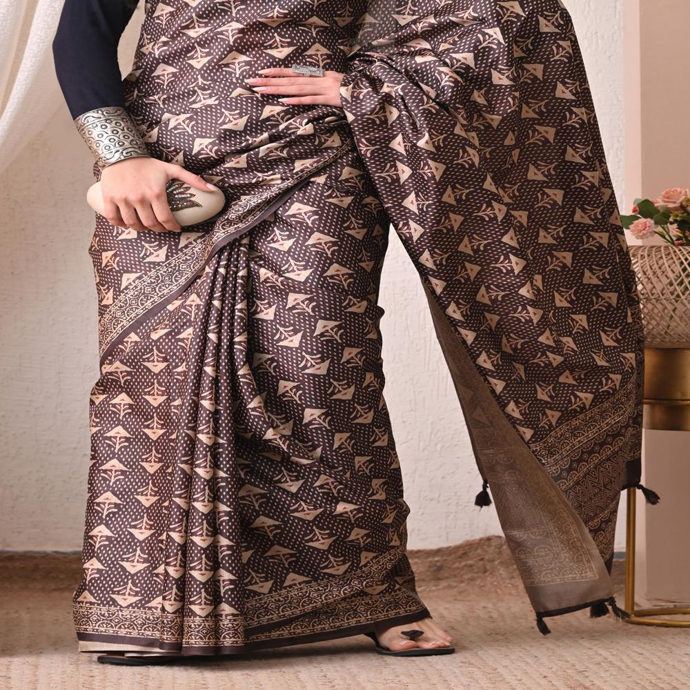 Ajrakh Print Silk Saree