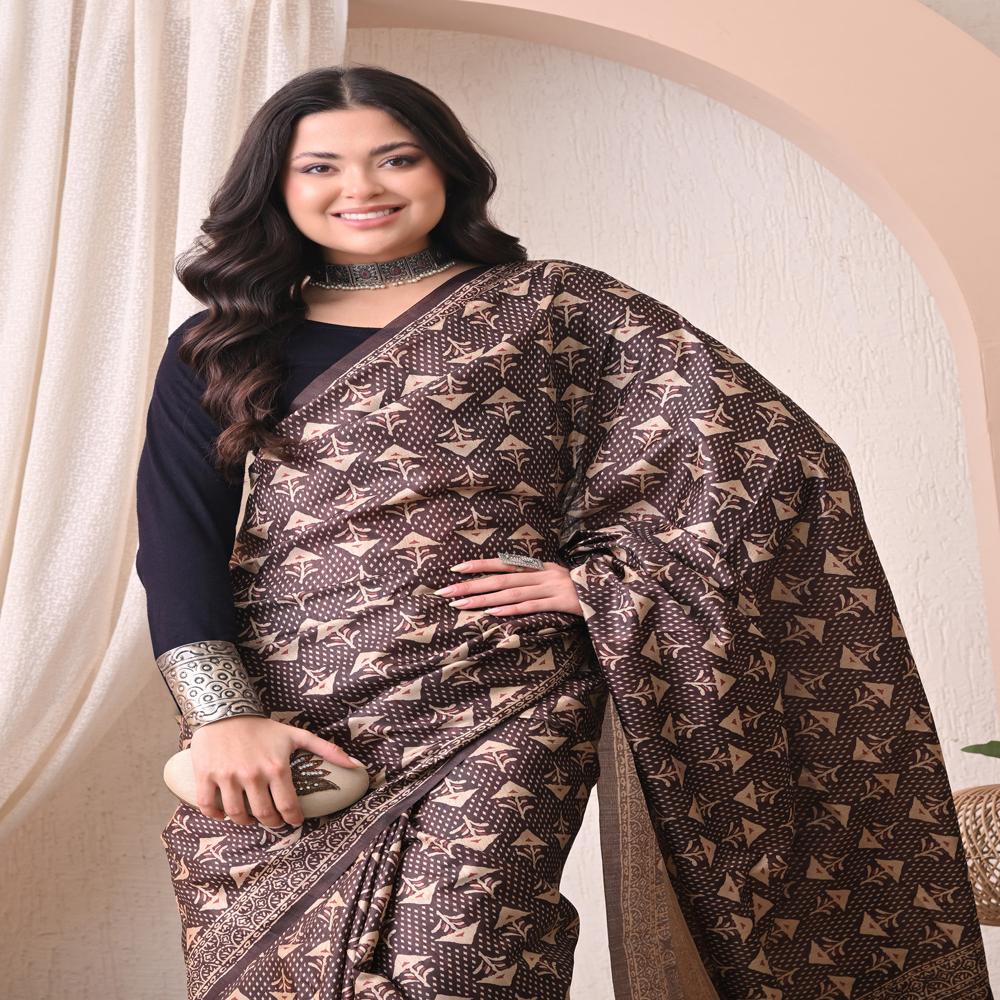 Ajrakh Print Silk Saree