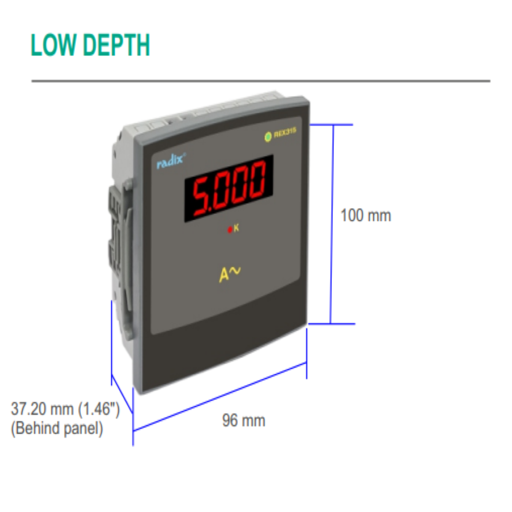 REX315 AC Single Phase Voltmeter ( Radix)  96W X 96H X 45D