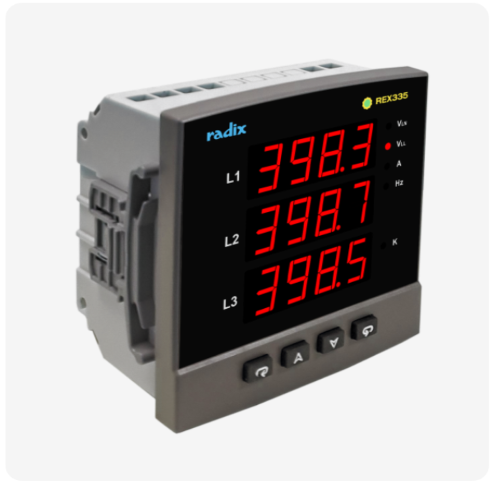 Three Phase VAF Meter REX335 (Radix) 96W X 96H X 62D
