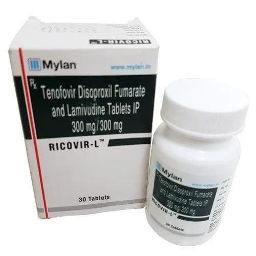 600mg Ricovir L Tenofovir Disoproxil Fumarate And Lamivudine Tablets - Life Span: 24-36 Months From Manufacturing Date