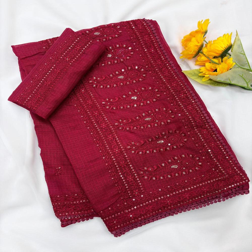 Bollywood Style Fancy Saree - Color: Maroon