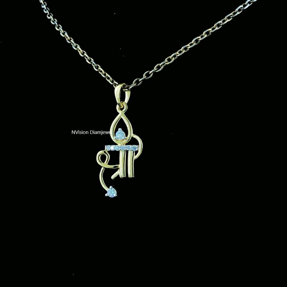 Divine Elegance: 18K Gold Shree Pendant with Shimmering Natural Diamonds