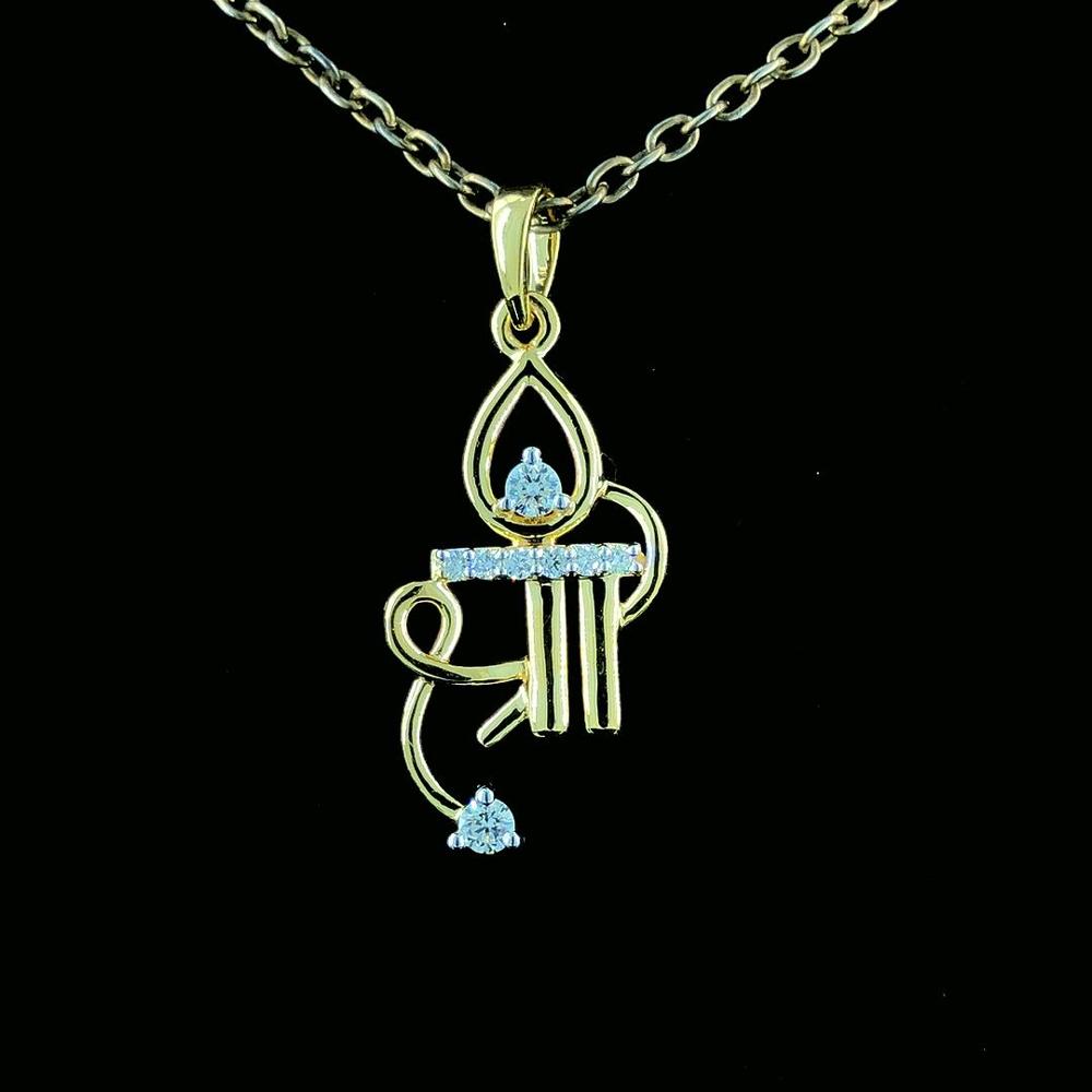 Divine Elegance: 18K Gold Shree Pendant with Shimmering Natural Diamonds