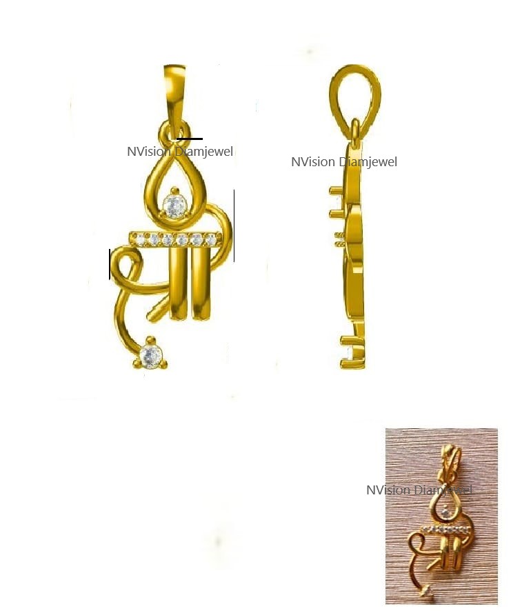 Divine Elegance: 18K Gold Shree Pendant with Shimmering Natural Diamonds