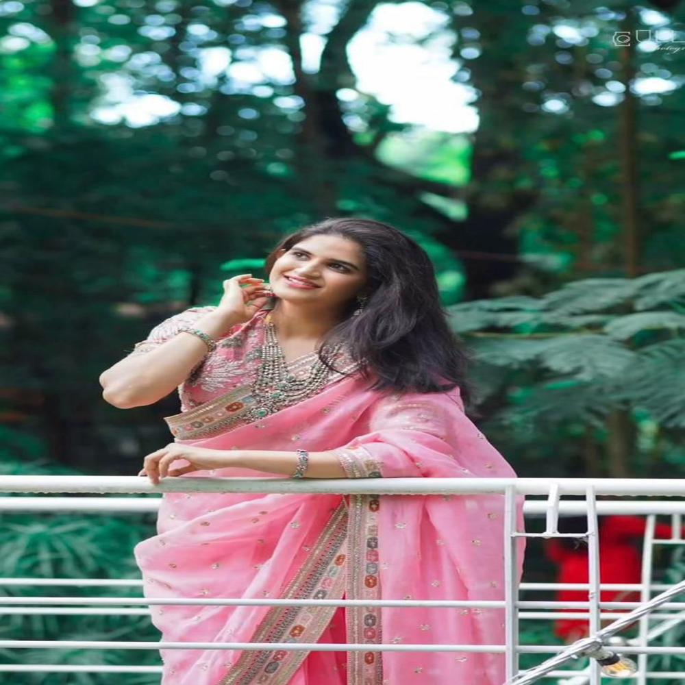 Modern Sequence Work Designer Saree - Color: Pink