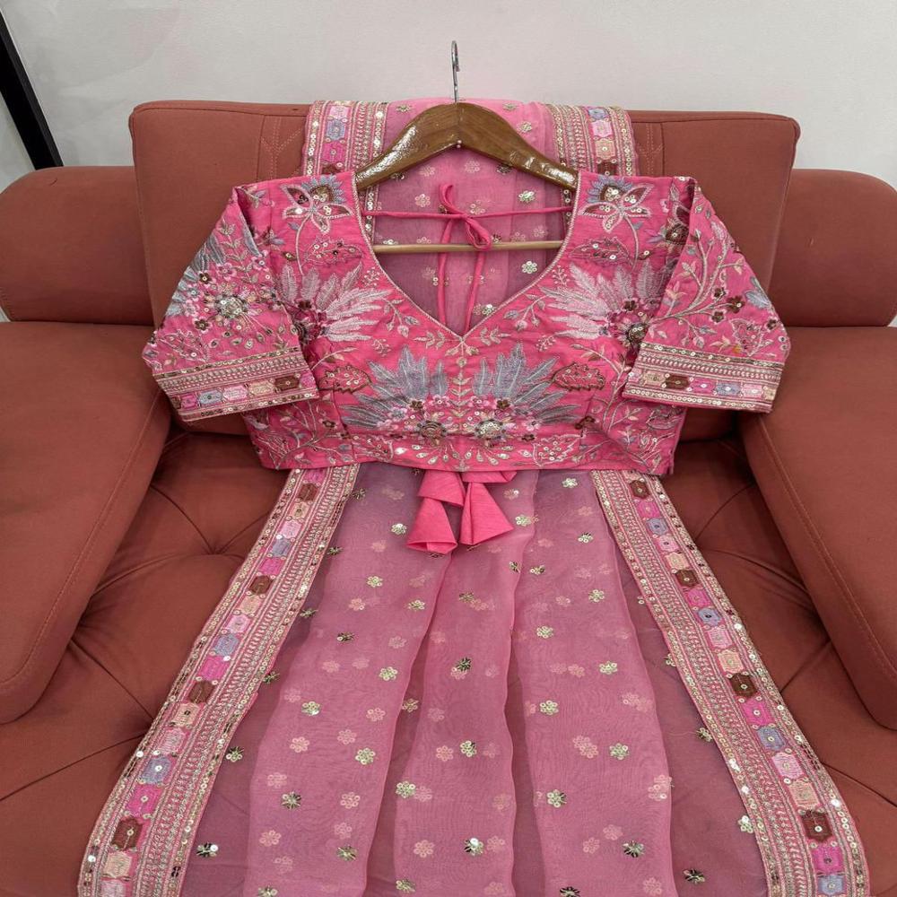 Modern Sequence Work Designer Saree - Color: Pink