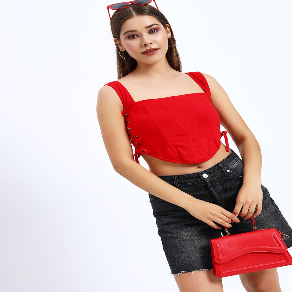 Side Knot Corset Top - Color: Off-White