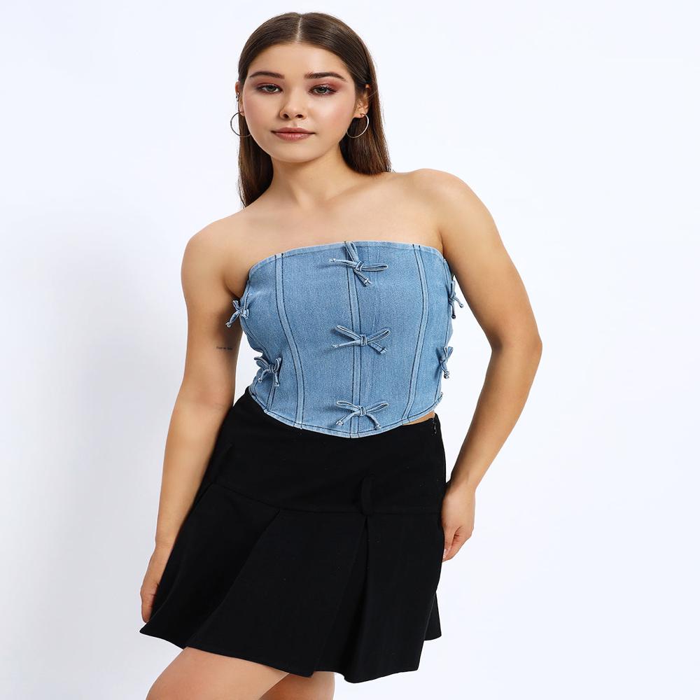 Ribbon Denim Corset Top - Age Group: Adults