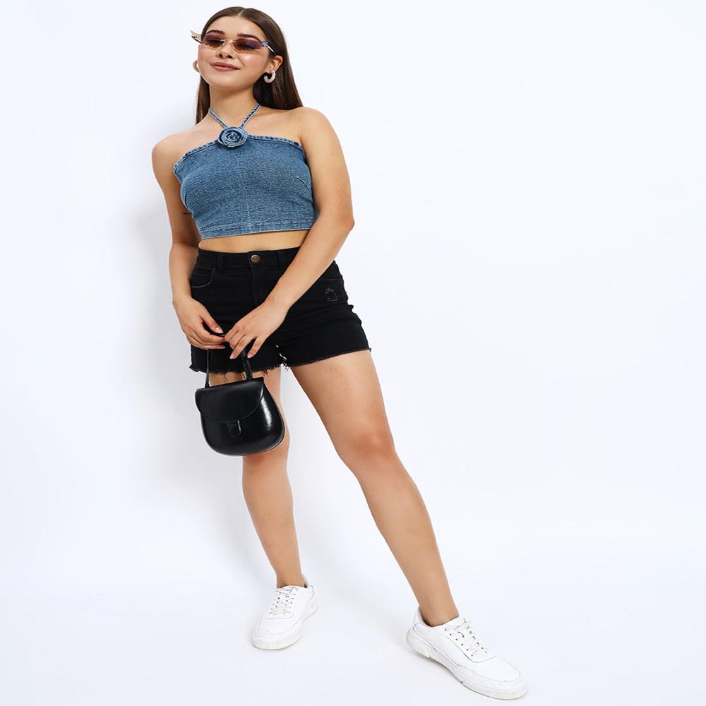 Denim Rose Bow Halter Top - Age Group: Teens & Adults