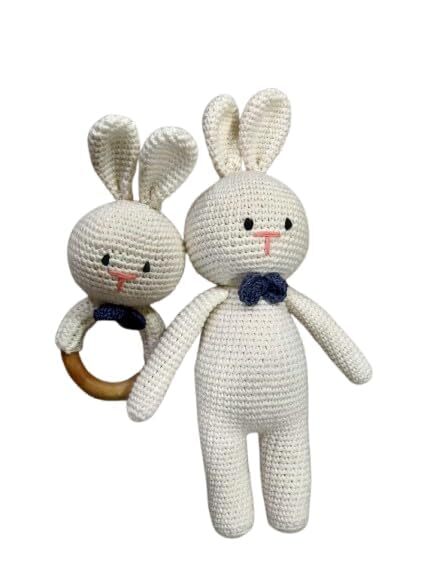 White Crochet Stuffed Rabbit Rattle