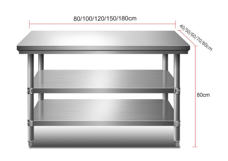 Commercial Kitchen Countertop-Stainless Steel 304 Brushed Matt Finish Corrosion Chemical Resistant 300kg/m Load