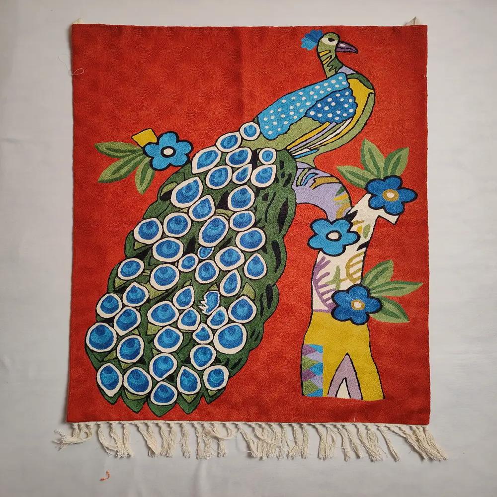 Kashmiri Chain Stitch Embroidery Peacock Wall Hanging