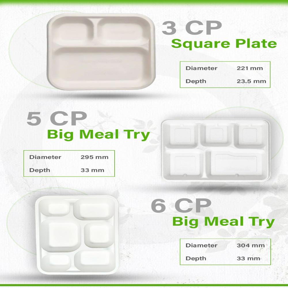 Biodegradable Meal Tray - Coating Type: No Coating