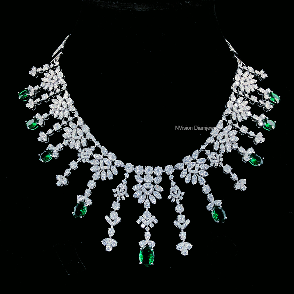 Emerald Grace Natural Diamond Necklace Set 