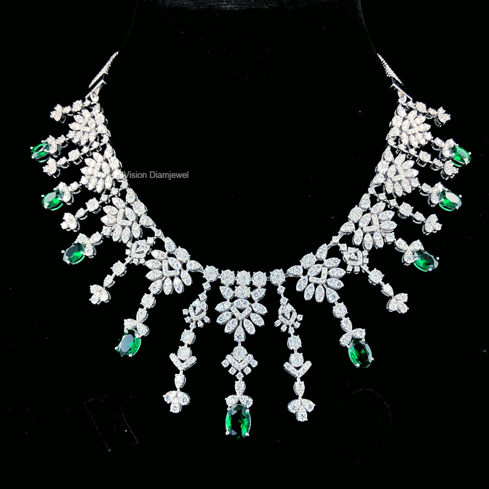 Emerald Grace Natural Diamond Necklace Set 