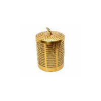Gold Pleated Stainless Steel Akhand Diya Cover - Height: 15 Cm