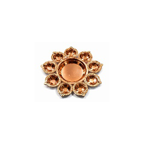 Copper Pleated Stainless Steel Nao Mukhi Ganga Diya