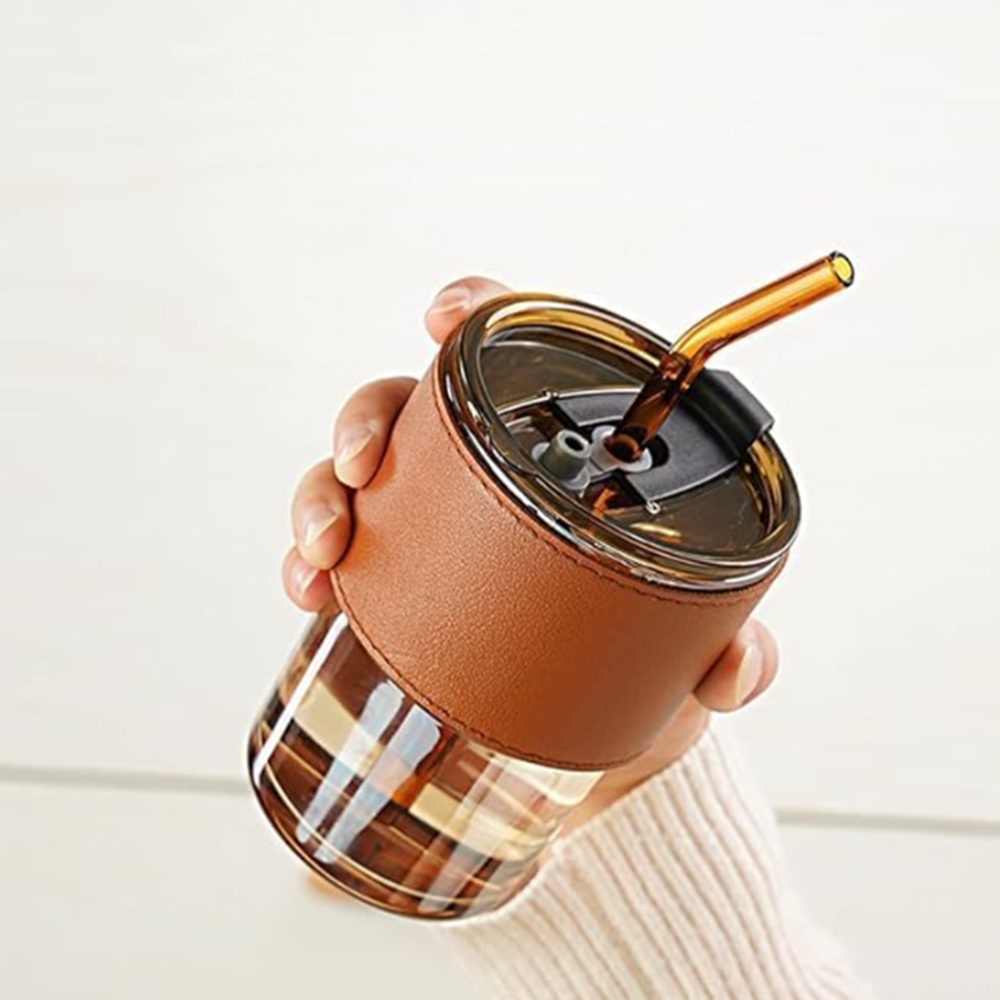 Glass Coffee Mug with Straw