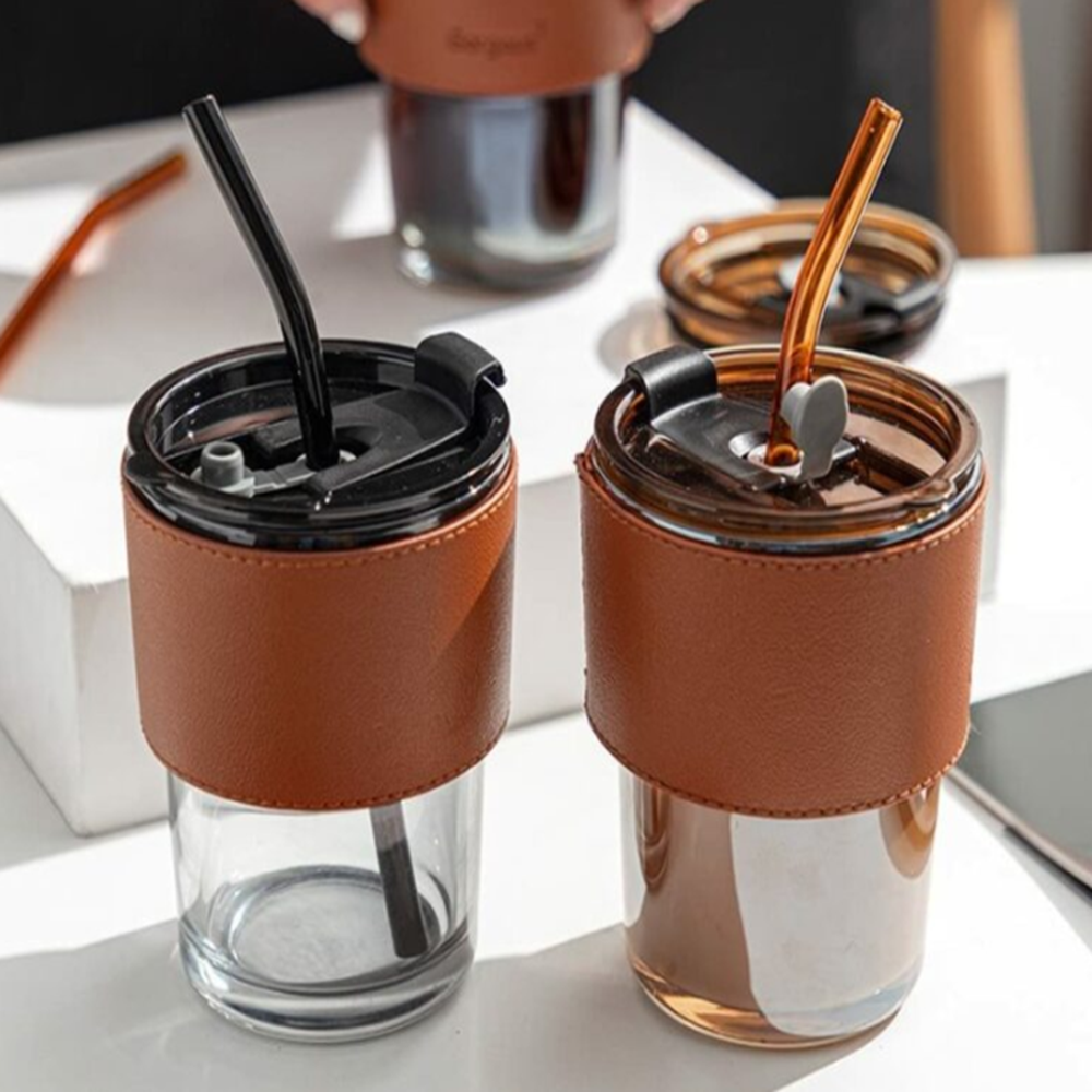 Glass Coffee Mug with Straw