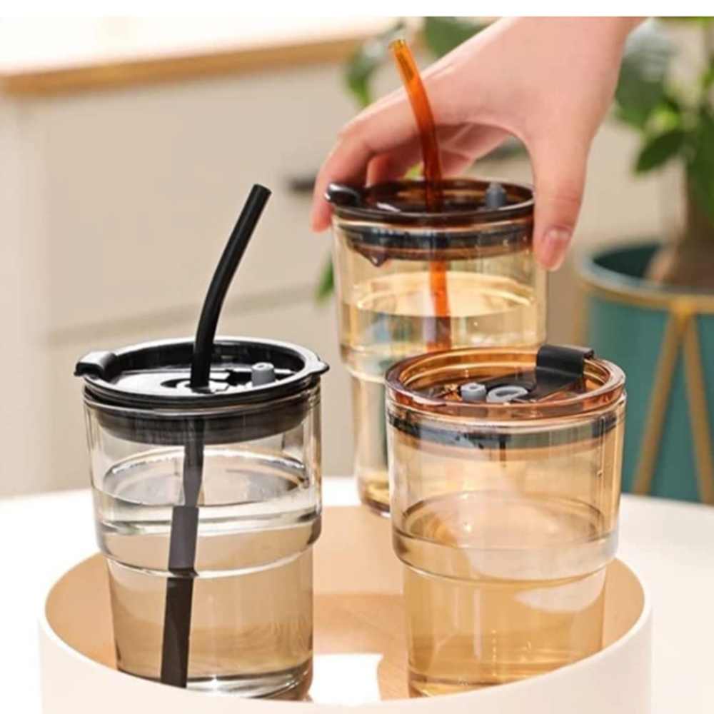 Glass Coffee Mug with Straw