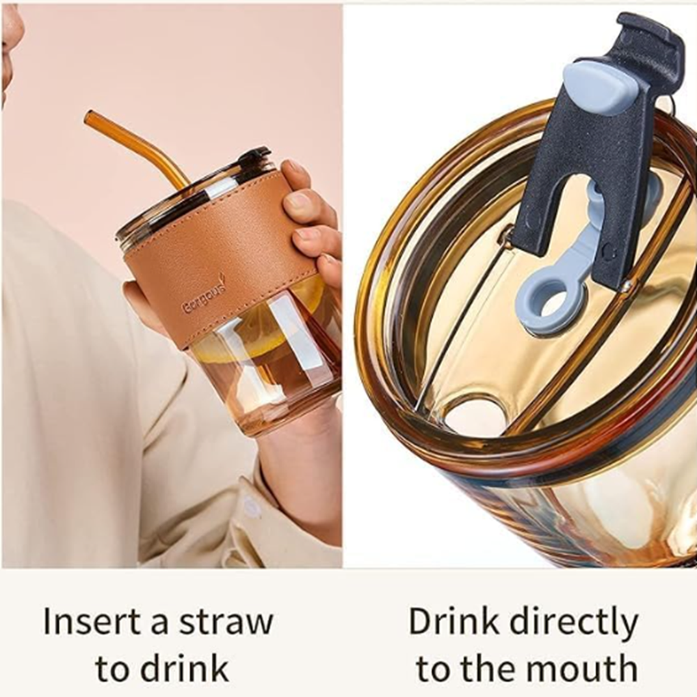 Glass Coffee Mug with Straw