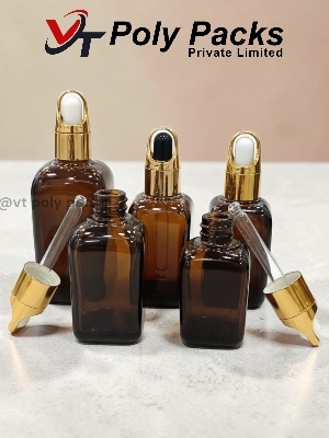 Amber glass square bottle