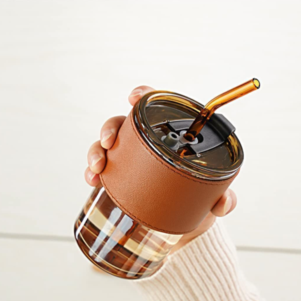 Glass Coffee Mug with Straw