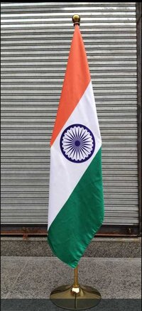 Indian National Flag with Golden Polished Stainless Steel Stand
