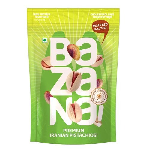 Bazana Roasted & Salted Irani Pistachio 250gms - Color: Natural Green Kernels With Creamy Beige Shells
