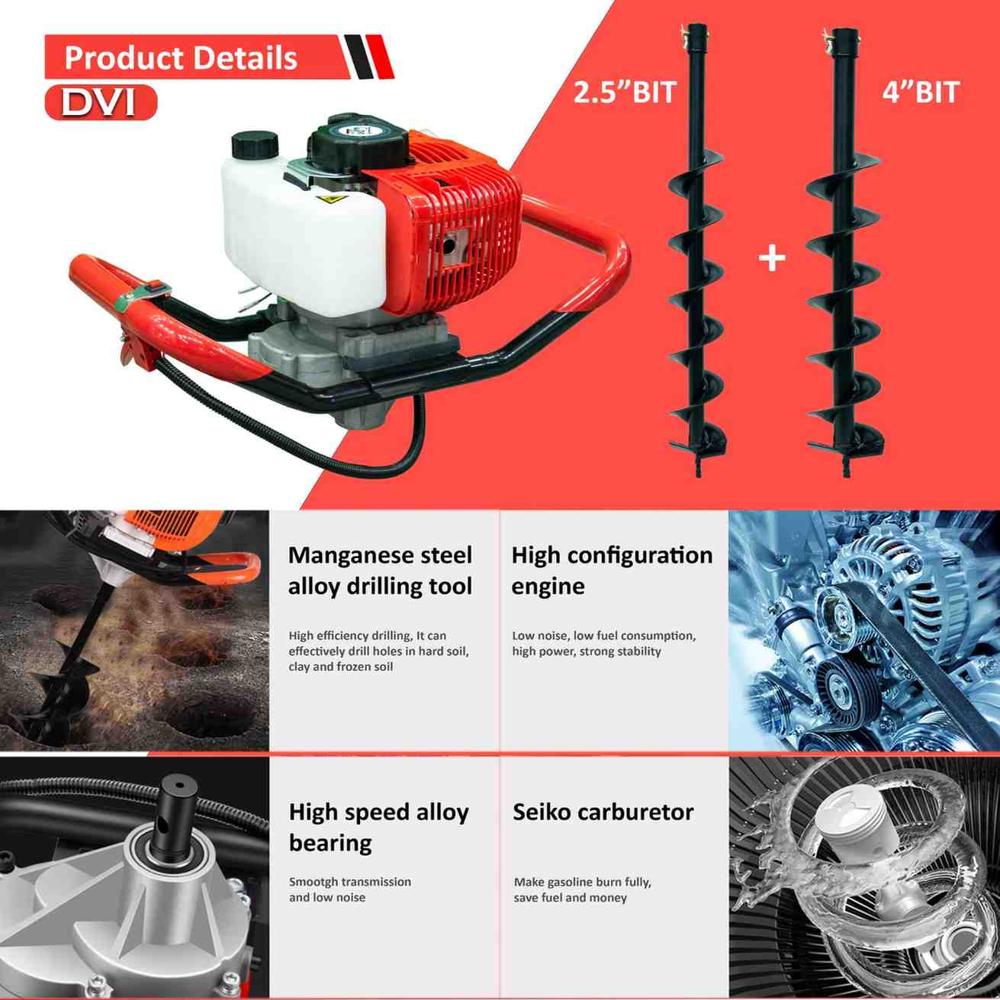 52cc Earth Auger with 4+2.5 inch bit