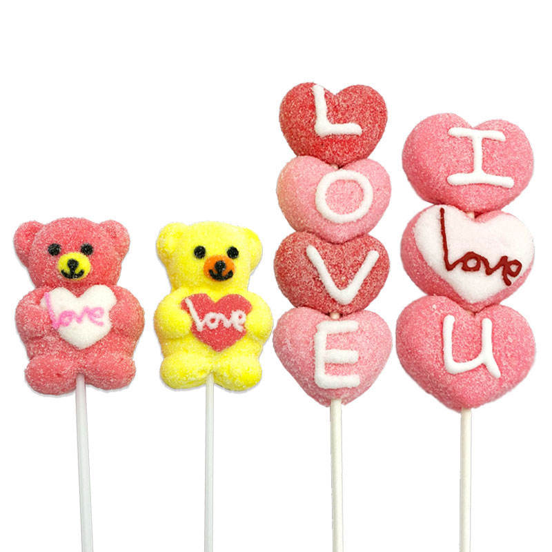 Healthy Colorful Freeze Dried Cotton Candy Delicious Freeze Dried Marshmallow Bulk Wholesale/Marshmallow Lollipop Heart Shaped Soft Candy for Valentine's Day Decorative