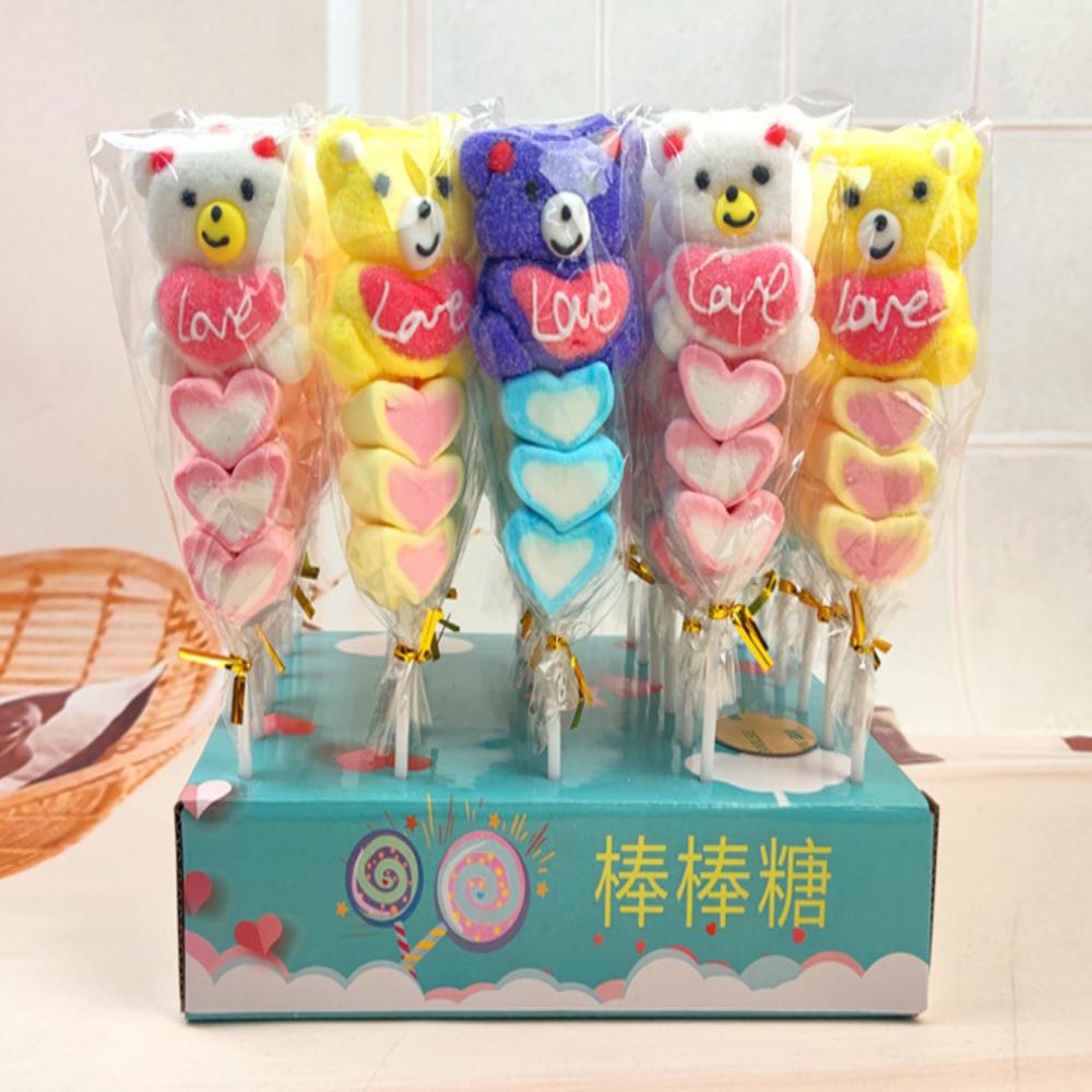 Healthy Colorful Freeze Dried Cotton Candy Delicious Freeze Dried Marshmallow Bulk Wholesale/Marshmallow Lollipop Heart Shaped Soft Candy for Valentine's Day Decorative