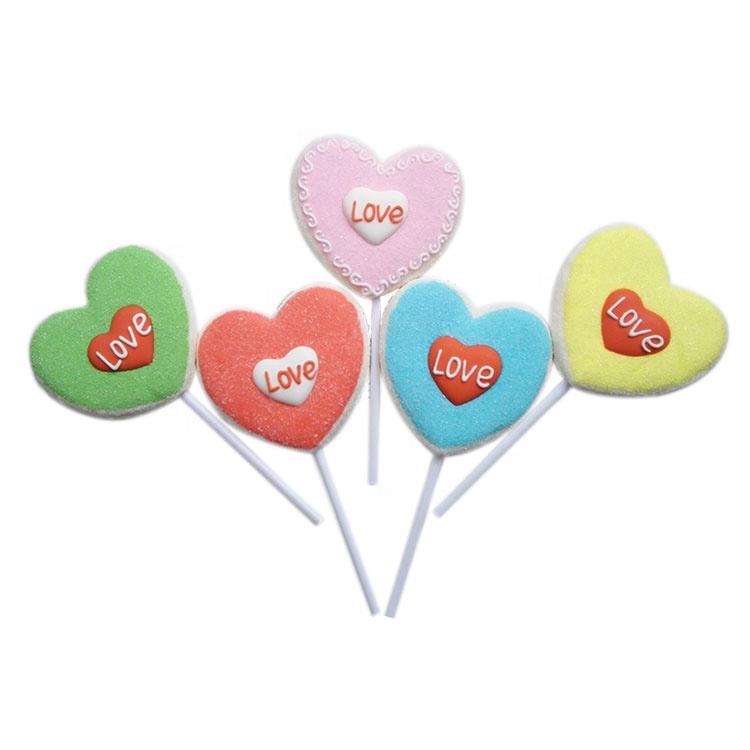 Healthy Colorful Freeze Dried Cotton Candy Delicious Freeze Dried Marshmallow Bulk Wholesale/Marshmallow Lollipop Heart Shaped Soft Candy for Valentine's Day Decorative
